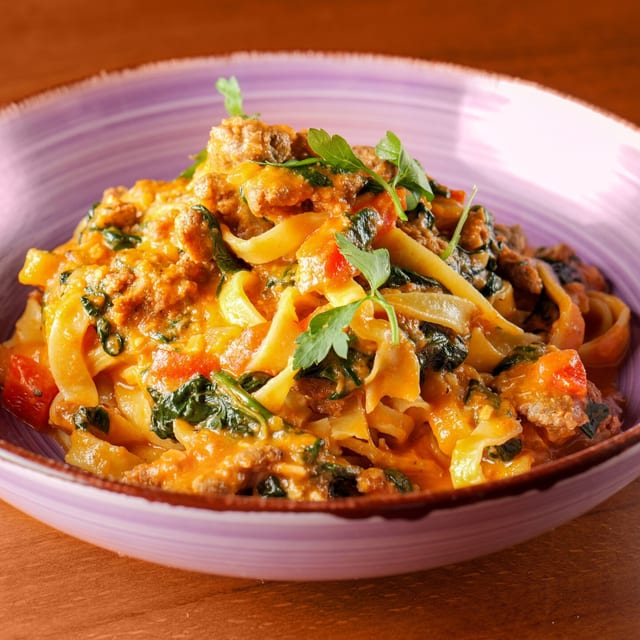 Sausage, Peppers, and Spinach Sauce.
