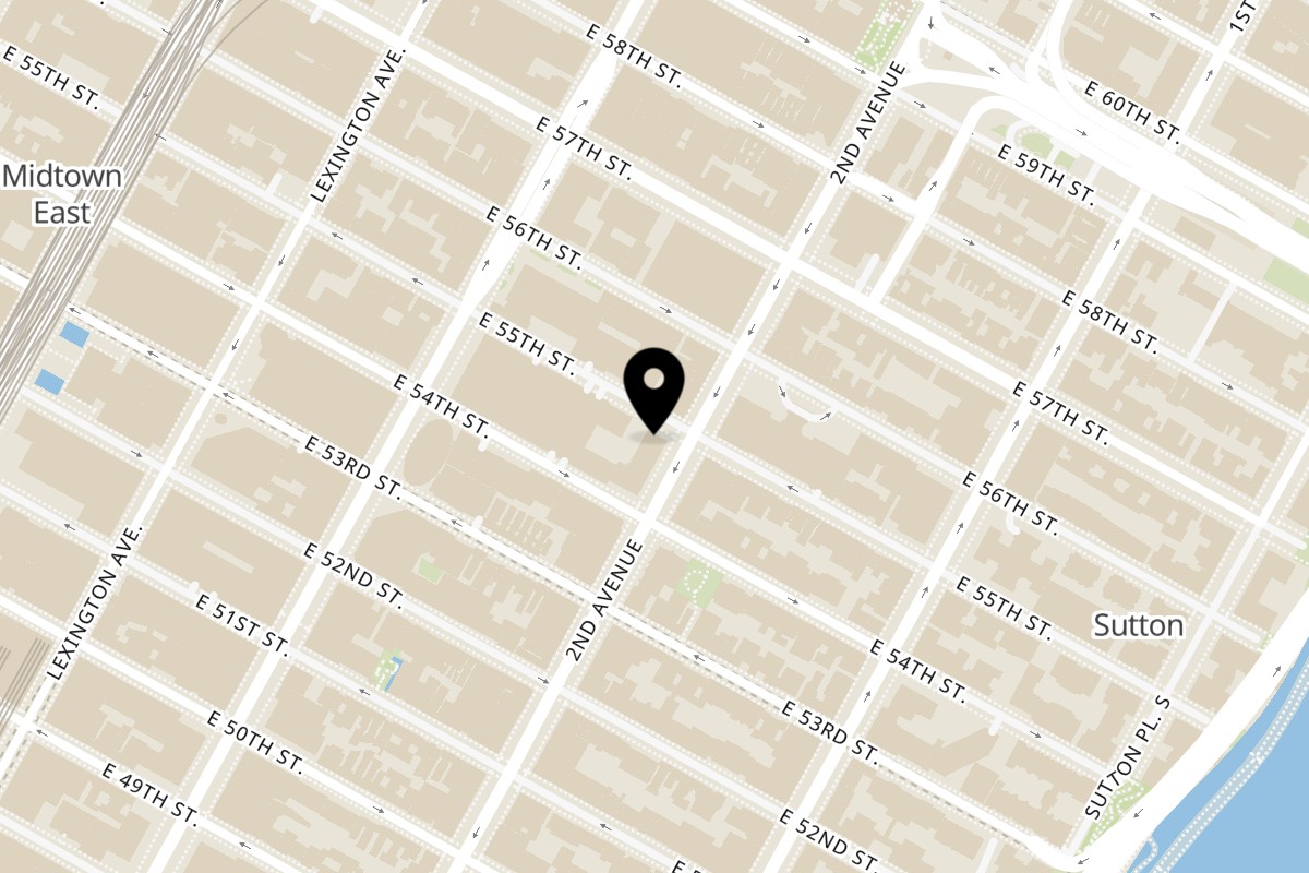 Map showing the location of Peggy's on 1043 2nd Ave in New York
